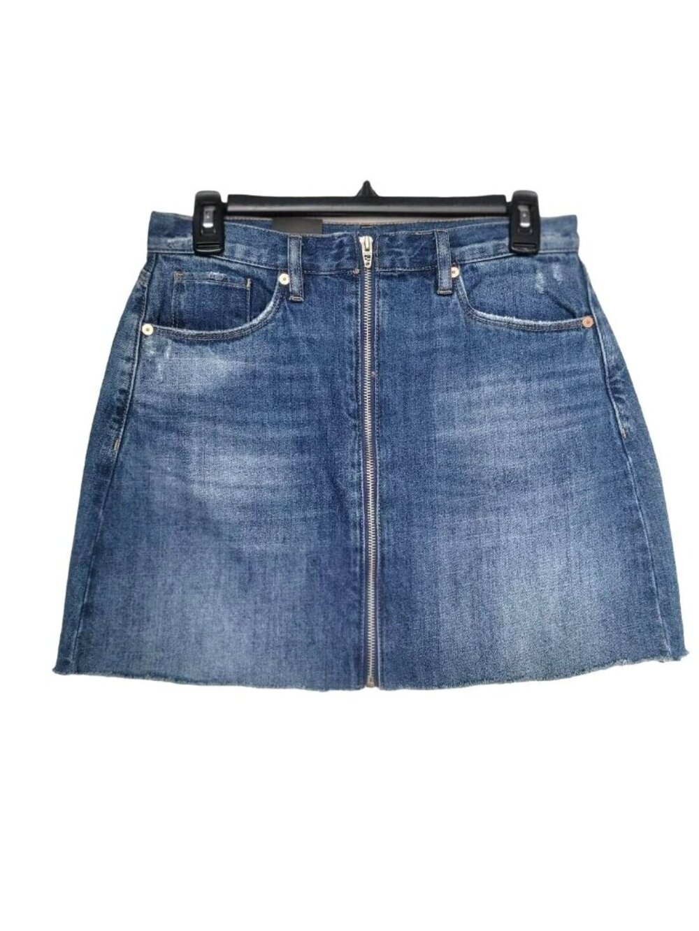 ⭐BLANKNYC Womens Size 27 Denim Mini Skirt Zip Front Raw Hem Blue Western Y2K New - Picture 4 of 8